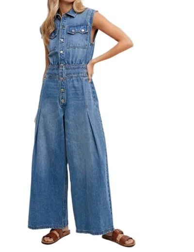 Bluivy Denim Shirt Sleeveless Jumpsuit In Light Wash In Blue