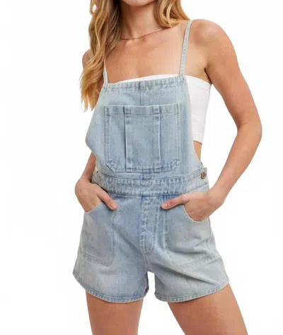Bluivy Denim Shorts Romper In Light Wash In Blue