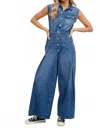 Bluivy Denim Shirt Sleeveless Jumpsuit In Light Wash In Blue