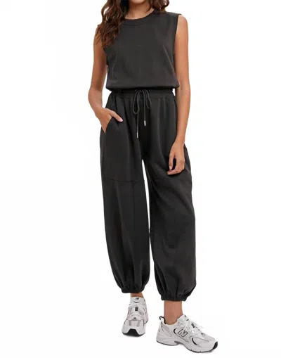 Bluivy Drawstring Waist Jumpsuit In Ash In Black