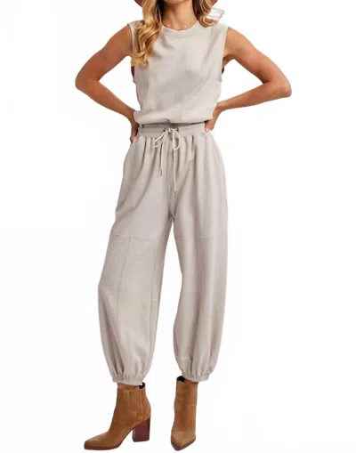 Bluivy Drawstring Waist Sleeveless Active Jumpsuit In Ecru In Gray