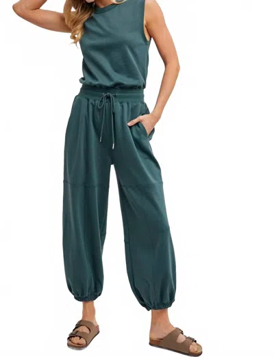 Bluivy Drawstring Waist Sleeveless Active Jumpsuit In Hunter Green