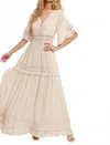 Bluivy Elegant Lace Maxi Dress With Short Sleeves In Cream In Neutral
