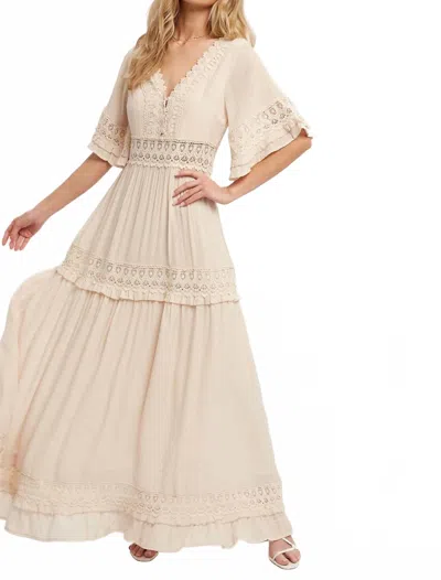 Bluivy Elegant Lace Maxi Dress With Short Sleeves In Cream In Neutral