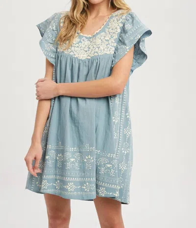 Bluivy Embroidered Mini Dress In Chambray In Blue