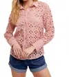 Bluivy Eyelet Lace Button Up Shirt In Rose In Pink