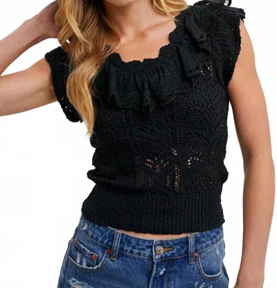 Bluivy Eyelet Sweater Knit Top In Black
