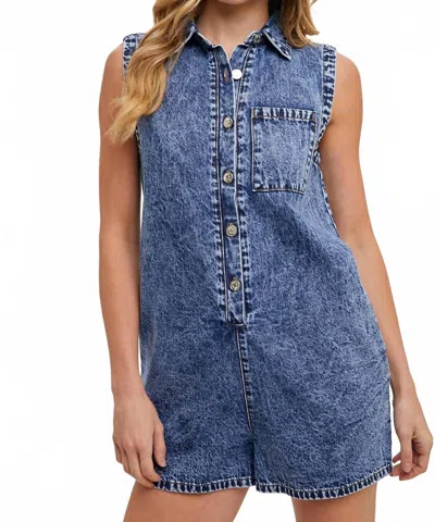 Bluivy Faith Button Front Sleeveless Denim Romper In Mid Wash In Multi