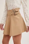 Bluivy Faux Leather Side Buckled Skirt - Beige In Beige