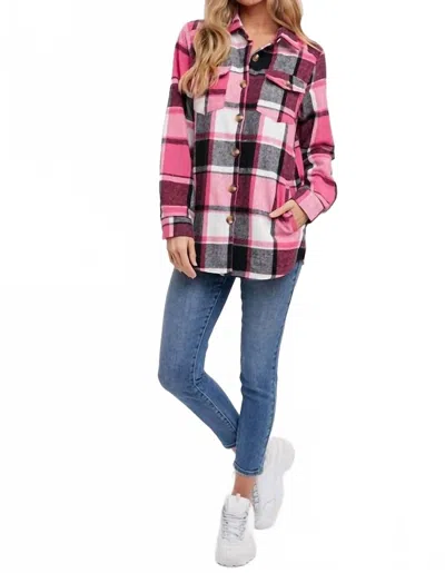 Bluivy Flannel Plaid Shacket In Pink