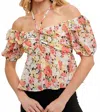 Bluivy Floral Chiffon Halter Blouse In Multi In Pink