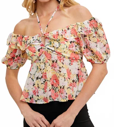 Bluivy Floral Chiffon Halter Blouse In Multi In Pink