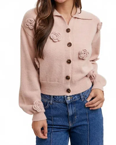 Bluivy Floral Embroidered Collar Knit Cardigan In Pink