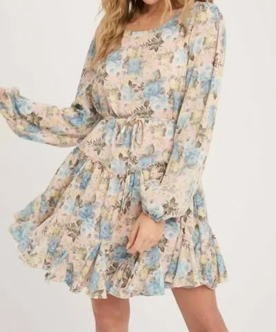Bluivy Floral Print Ruffled Swing Dress In Dusty Pink