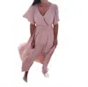 Bluivy Flowy Wrap Tiered Maxi Dress In Rose Pink In Pink