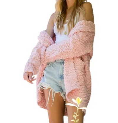 Bluivy Fluffy Boucle Cardigan In Blush In Pink