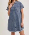Bluivy Frayed Hem Denim Shirt Dress In Blue Wash In Blue
