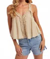 Bluivy Gathered Strap Raw-edge V-neck Flowy Top In Sand In Animal Print