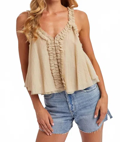 Bluivy Gathered Strap Raw-edge V-neck Flowy Top In Sand In Animal Print