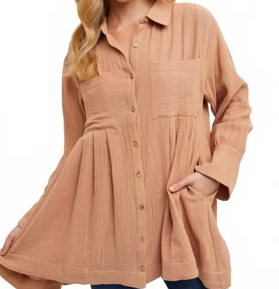Bluivy Gauze Buttoned Tunic In Latte In Brown