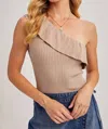 Bluivy Gemma Ruffled One Shoulder Top In Sand In Neutral