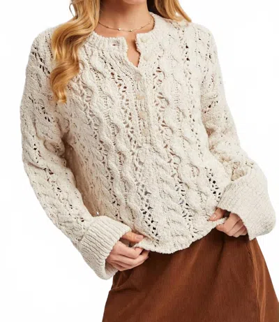 Bluivy Half-button Down Open Knit Sweater In Ecru In Neutral
