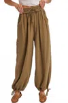 Bluivy Harem Oversized Drawstring Pants In Olive In Brown