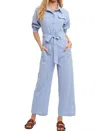 Bluivy Harper Button-down Tie-waist Jumpsuit In Sky Blue In Blue