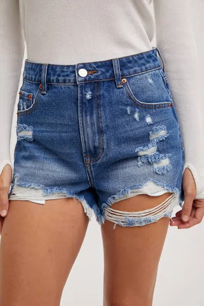 Bluivy High Rise Distressed Denim Shorts In Med. Wash In Multi