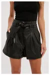 Bluivy High Waisted Vegan Leather Shorts In Black In Black