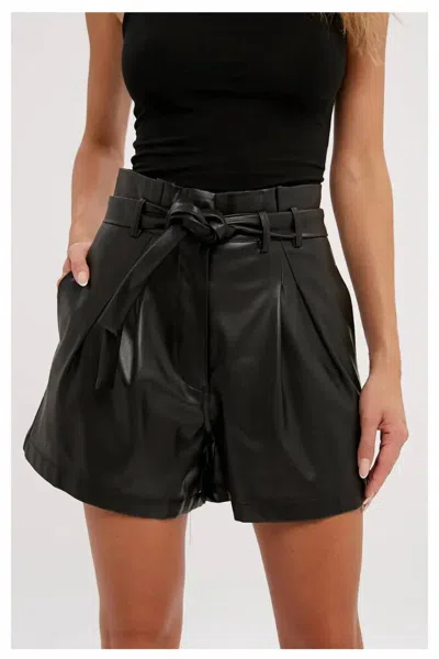 Bluivy High Waisted Vegan Leather Shorts In Black