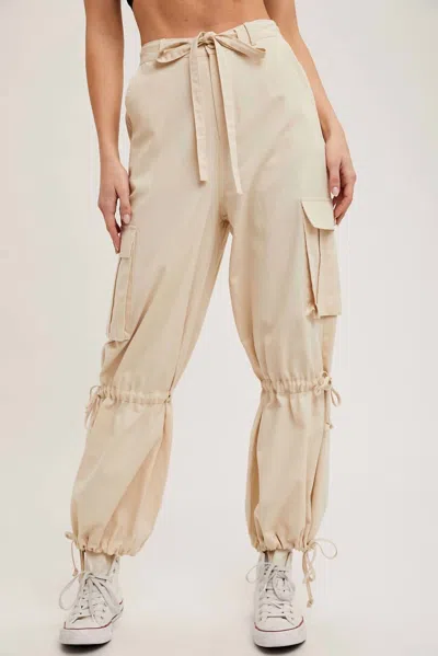 Bluivy High-rise Drawstring Cargo Pants In Ecru In Nude