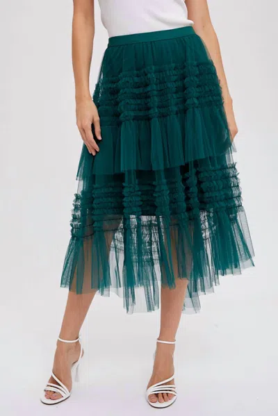 Bluivy Hi-lo Frilled Tulle Midi Skirt In Forest In Green