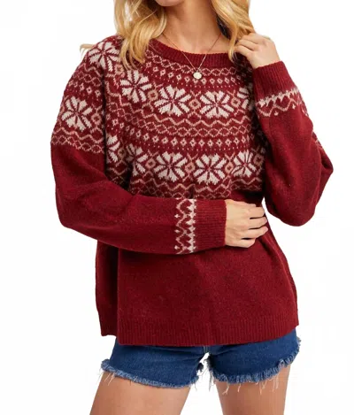 Bluivy Holiday Faire Isle Knit Sweater In Burgundy In Multi