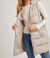 Bluivy Hooded Zipper Down Long Puffer Vest In Beige In Neutral