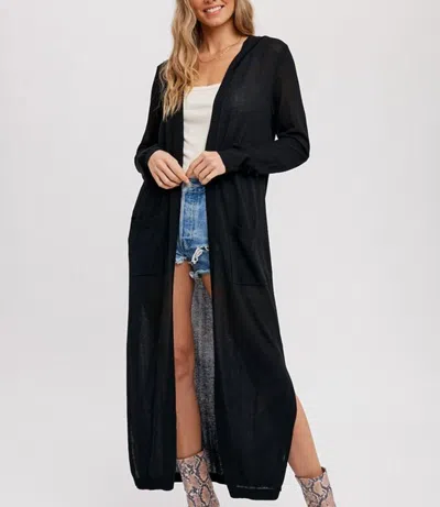 Bluivy Hoodie Maxi Cardigan In Black