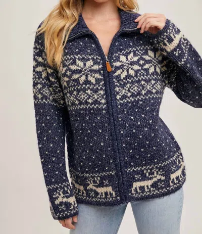Bluivy Janet Nordic Print Sweater Cardigan In Navy Blue