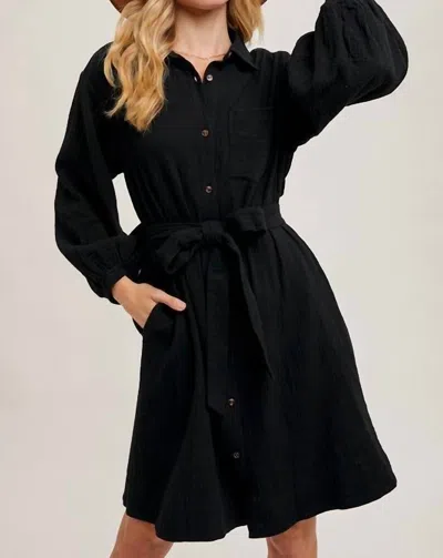 Bluivy Jayden Tie Waist Shirtdress In Black