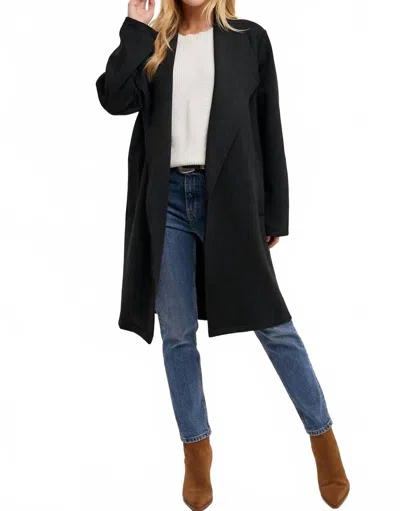 Bluivy Knit Drape Open Front Coatigan Top In Black In Blue