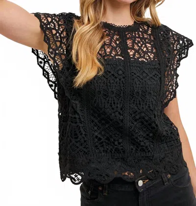 Bluivy Lace Knitted Sleeveless Crochet Top In Black