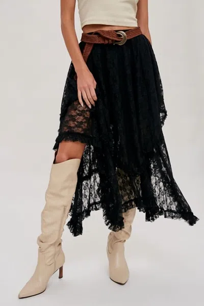Bluivy Lace Tier Midi Skirt In Black