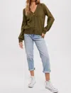Bluivy Lace Trim Button Up Pullover In Olive In Green