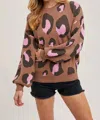 Bluivy Leopard Colorblock Sweater In Mocha/pink In Multi