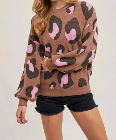 Bluivy Leopard Colorblock Sweater In Mocha/pink In Multi