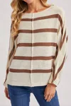 Bluivy Lightweight Cozy Sleeve Sweater In Coco Stripe In Neutral