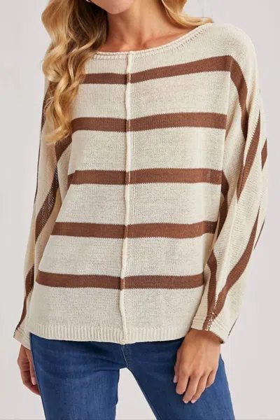 Bluivy Lightweight Cozy Sleeve Sweater In Coco Stripe In Neutral