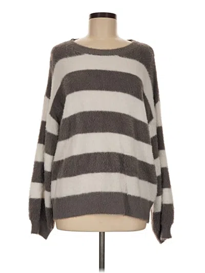 Pre-owned Bluivy Long Sleeve Top Gray Boatneck Tops