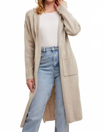 Bluivy Longline Hoodie Drape Open Front Cardigan In Oatmeal In Neutral