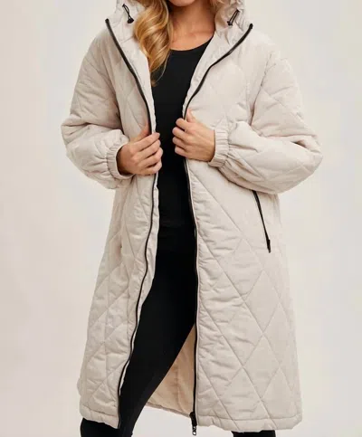 Bluivy Longline Quilted Jacket In Beige In Gray