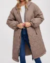 Bluivy Longline Quilted Puffer Jacket In Mushroom In Brown